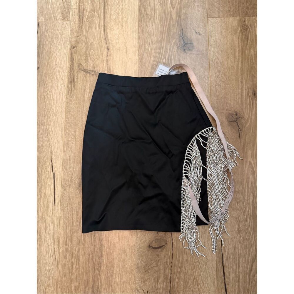 Size 0 oh Polly black mini skirt with crystal opening on side new with tags